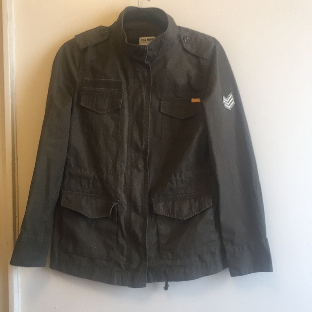 Old Navy Olive Cargo Utility Military Patch Jacket
